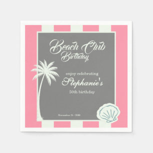 Chic Coastal Stripe Beach Club 50th Birthday Napkin