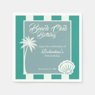 Chic Coastal Stripe Beach Club 50th Birthday Napkin
