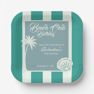 Chic Coastal Stripe Beach Club 50th Birthday Paper Plate