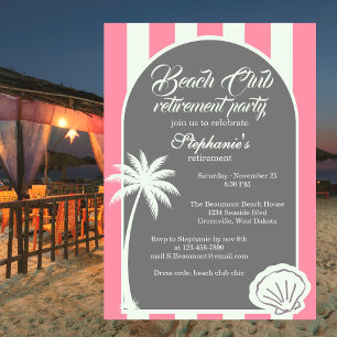 Chic Coastal Stripe Beach Club Retirement Party Invitation