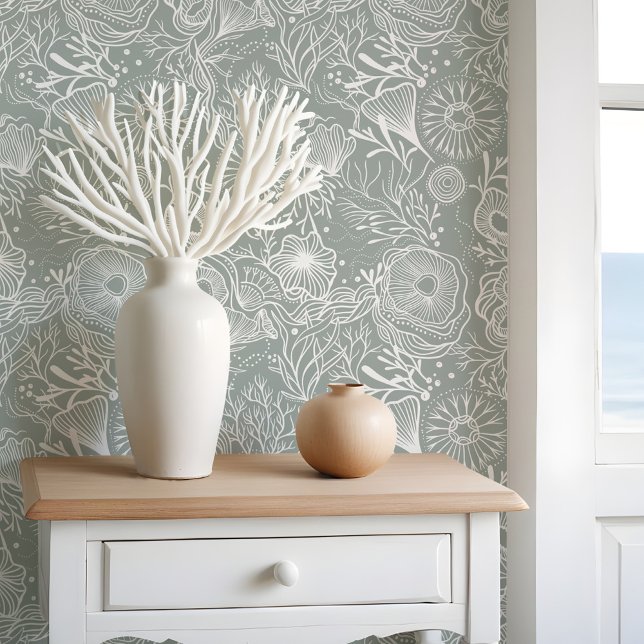 Chic Coastal Under the Sea Green Coral Reef Wallpaper (Chic Coastal Under the Sea Green Coral Reef Wallpaper)