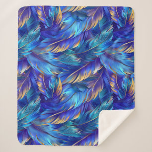 Chic cobalt blue gold feathers pattern sherpa blanket