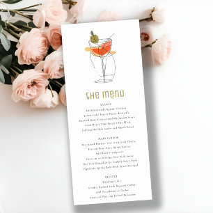 Chic Cocktail Wine Line Drawing Wedding Menu Card