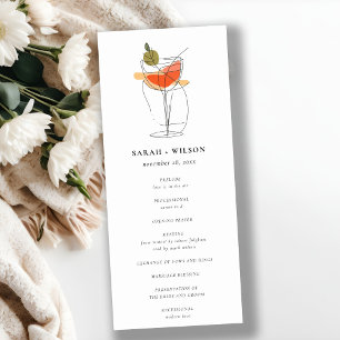 Chic Cocktail Wine Line Drawing Wedding Program