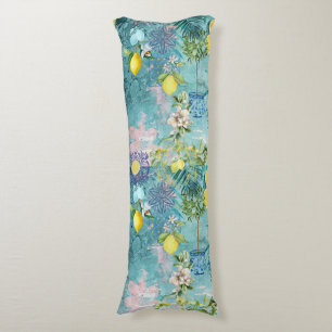 Chic collage blue turquoise sicilian citrus floral body cushion