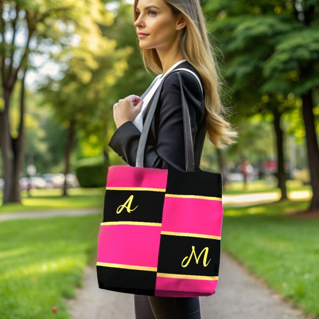 Chic Colour Block pink Monogram  Tote Bag (Creator Uploaded)