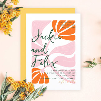 Chic Colourful Abstract Floral Retro Wedding Invitation