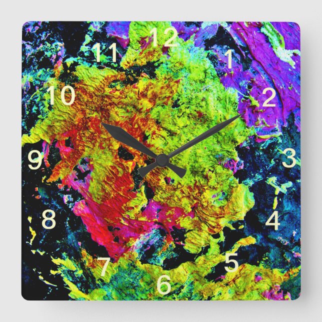Chic Colourful Abstract Painting Square Wall Clock (Front)