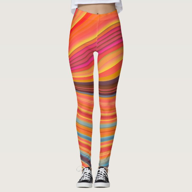 Chic Colourful Abstract pink& Yellow Leggings (Front)