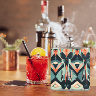 Chic Colourful Abstract Stripes Monogram Hip Flask