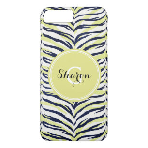 Chic colourful black & yellow zebra print monogram iPhone 8 plus/7 plus case