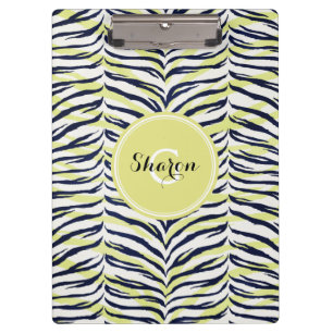 Chic colourful black & yellow zebra print monogram clipboard