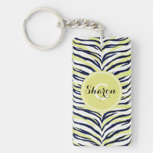 Chic colourful black & yellow zebra print monogram key ring