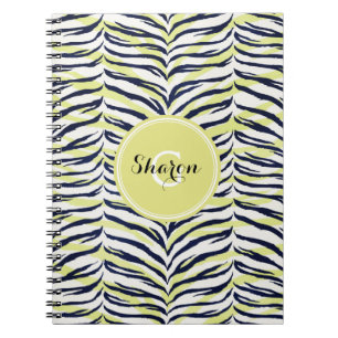 Chic colourful black & yellow zebra print monogram notebook