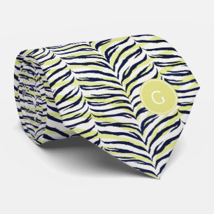 Chic colourful black & yellow zebra print monogram tie