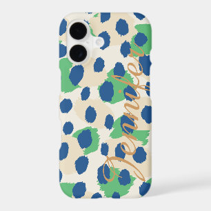 Chic colourful blue green cheetah print monogram