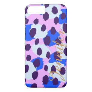 Chic colourful blue green cheetah print monogram iPhone 8 plus/7 plus case