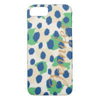 Chic colourful blue green cheetah print monogram
