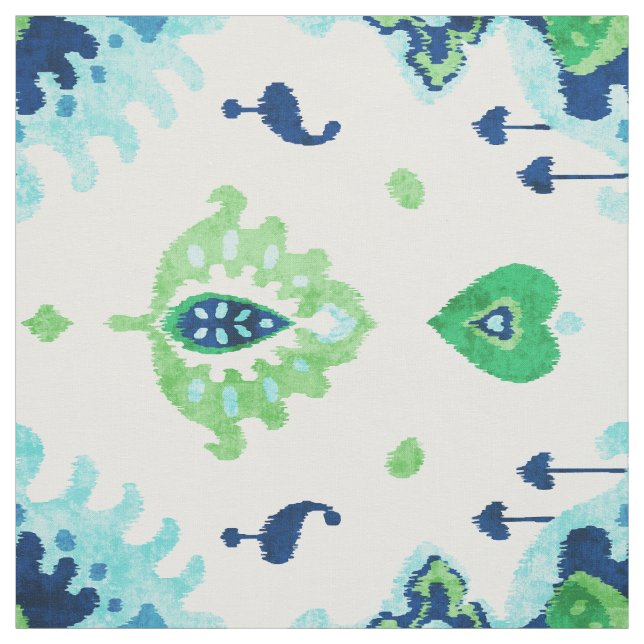 Chic colourful blue green ikat tribal patterns fabric (Swatch)