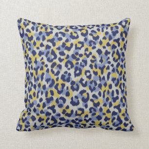 Chic colourful blue yellow cheetah print monogram cushion