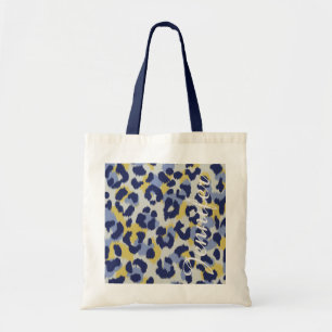 Chic colourful blue yellow cheetah print monogram tote bag