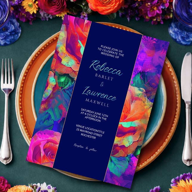 Chic colourful bright flowers wedding invitation (Creator Uploaded)