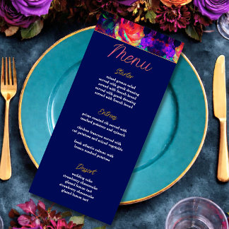 Chic colourful bright flowers wedding menu