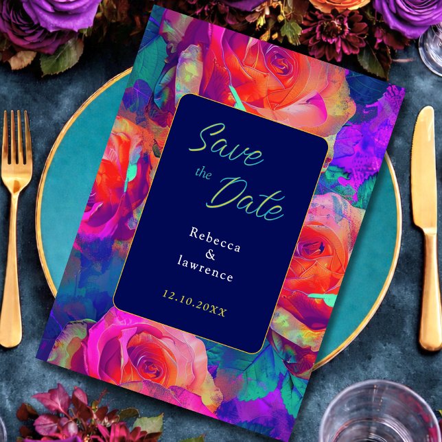 Chic colourful bright flowers wedding save the date (Creator Uploaded)