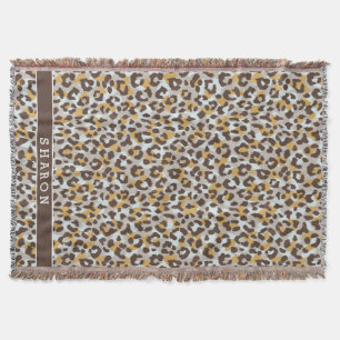Chic colourful brown gold cheetah print monogram throw blanket