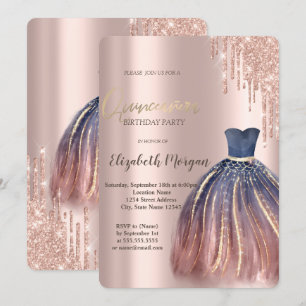 Chic Colourful Dress, Rose Gold Drips Quinceanera Invitation