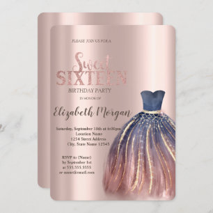 Chic Colourful Dress, Rose Gold Sweet 16 Invitation