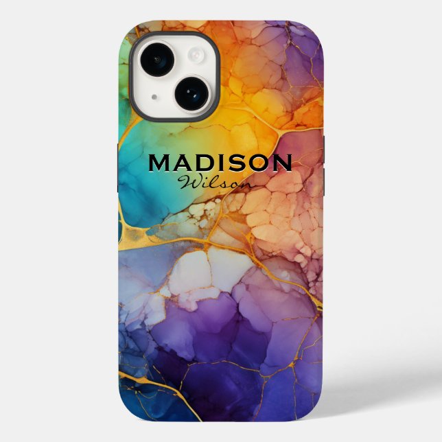 Chic colourful faux gold glitter marbling monogram Case-Mate iPhone case (Back)