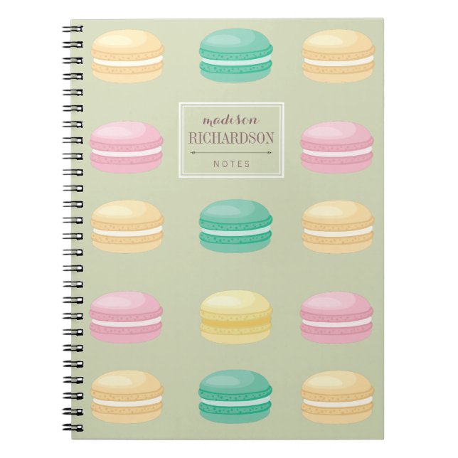 Chic Colourful French Macaron Pattern Green Notebook (Front)