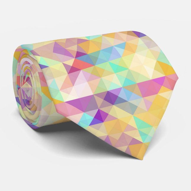 Chic Colourful Funky Retro Triangles Mosaic Patter Tie (Rolled)