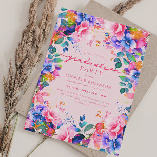 Chic Colourful Garden Floral Graduation Blush Invitation