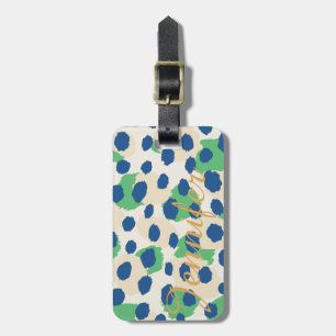 Chic colourful green blue cheetah print monogram luggage tag