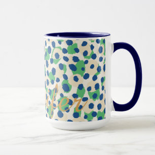 Chic colourful green blue cheetah print monogram mug