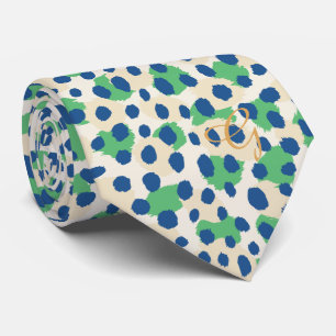 Chic colourful green blue cheetah print monogram tie