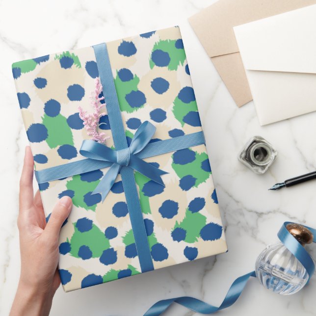 Chic colourful green blue cheetah print monogram wrapping paper (Gifting)