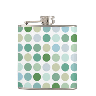 Chic colourful green polka dots pattern monogram hip flask
