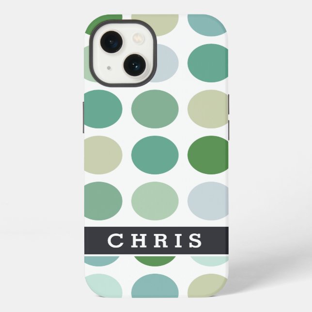 Chic colourful green polka dots pattern monogram iPhone case (Back)