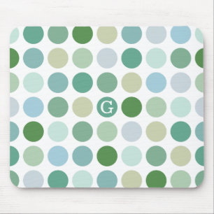 Chic colourful green polka dots pattern monogram mouse pad