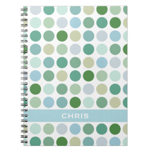 Chic colourful green polka dots pattern monogram notebook