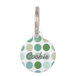 Chic colourful green polka dots pattern monogram pet tag