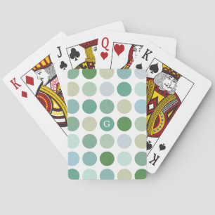 Chic colourful green polka dots pattern monogram playing cards
