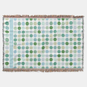Chic colourful green polka dots pattern monogram throw blanket
