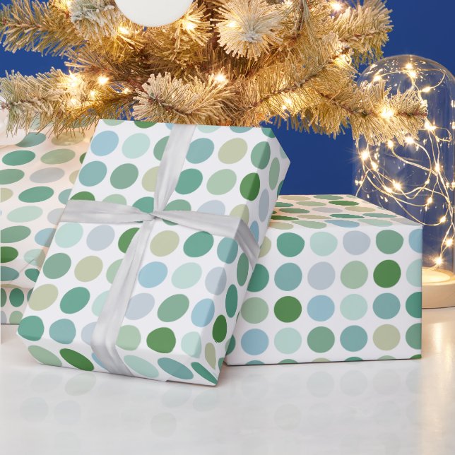 Chic colourful green polka dots pattern monogram wrapping paper (Holidays)