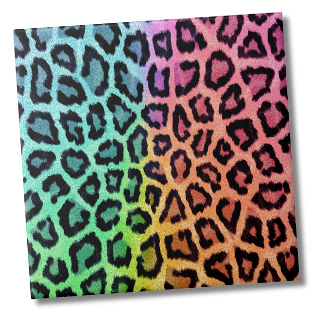 Chic Colourful Leopard Pattern Ceramic Tile (Glam Trendy Colorful Rainbow Leopard Animal Print ceramic tile)