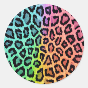 Chic Colourful Leopard Pattern Classic Round Sticker