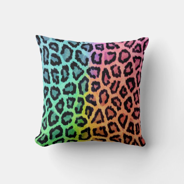 Chic Colourful Leopard Pattern Cushion (Front)
